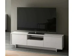 Suporte para TV Darrighin, Suporte para TV para sala de estar, Aparador baixo para sala com 2 portas e 1 gaveta, 100% Made in Italy, 170x42h48 cm, Branco