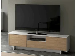 Suporte para TV Darrighin, Suporte para TV para sala de estar, Aparador baixo para sala com 2 portas e 1 gaveta, 100% Made in Italy, 170x42h48 cm, Branco e Carvalho