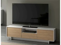 Suporte para TV Darrighin, Suporte para TV para sala de estar, Aparador baixo para sala com 2 portas e 1 gaveta, 100% Made in Italy, 170x42h48 cm, Branco e Carvalho