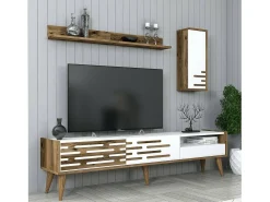 Suporte para TV Dbrunozz, CreDenza de sala, Armário baixo para TV, Base de parede equipada, 180x45h35 cm, Branco e Nogueira