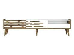 Suporte para TV Dbrunozz, CreDenza de sala, Armário baixo para TV, Base de parede equipada, 180x45h35 cm, Branco e Nogueira