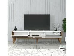 Suporte para TV Dbrunozz, CreDenza de sala, Armário baixo para TV, Base de parede equipada, 180x45h35 cm, Branco e Nogueira