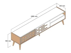 Suporte para TV Dbrunozz, CreDenza de sala, Armário baixo para TV, Base de parede equipada, 180x45h35 cm, Branco e Nogueira