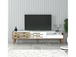 Suporte para TV Dbrunozz, CreDenza de sala, Armário baixo para TV, Base de parede equipada, 180x45h35 cm, Branco e Nogueira
