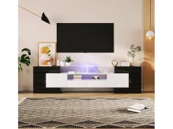 Suporte para TV de 200 cm - Suporte para TV baixo e elegante - Acabamento brilhante com iluminação LED - Superfície de vidro estilosa - Preto