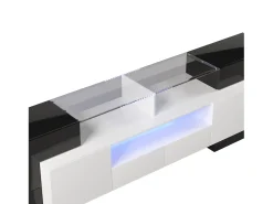 Suporte para TV de 200 cm com iluminação LED, móvel para sala de estar, design moderno, elegante superfície de vidro, preto.