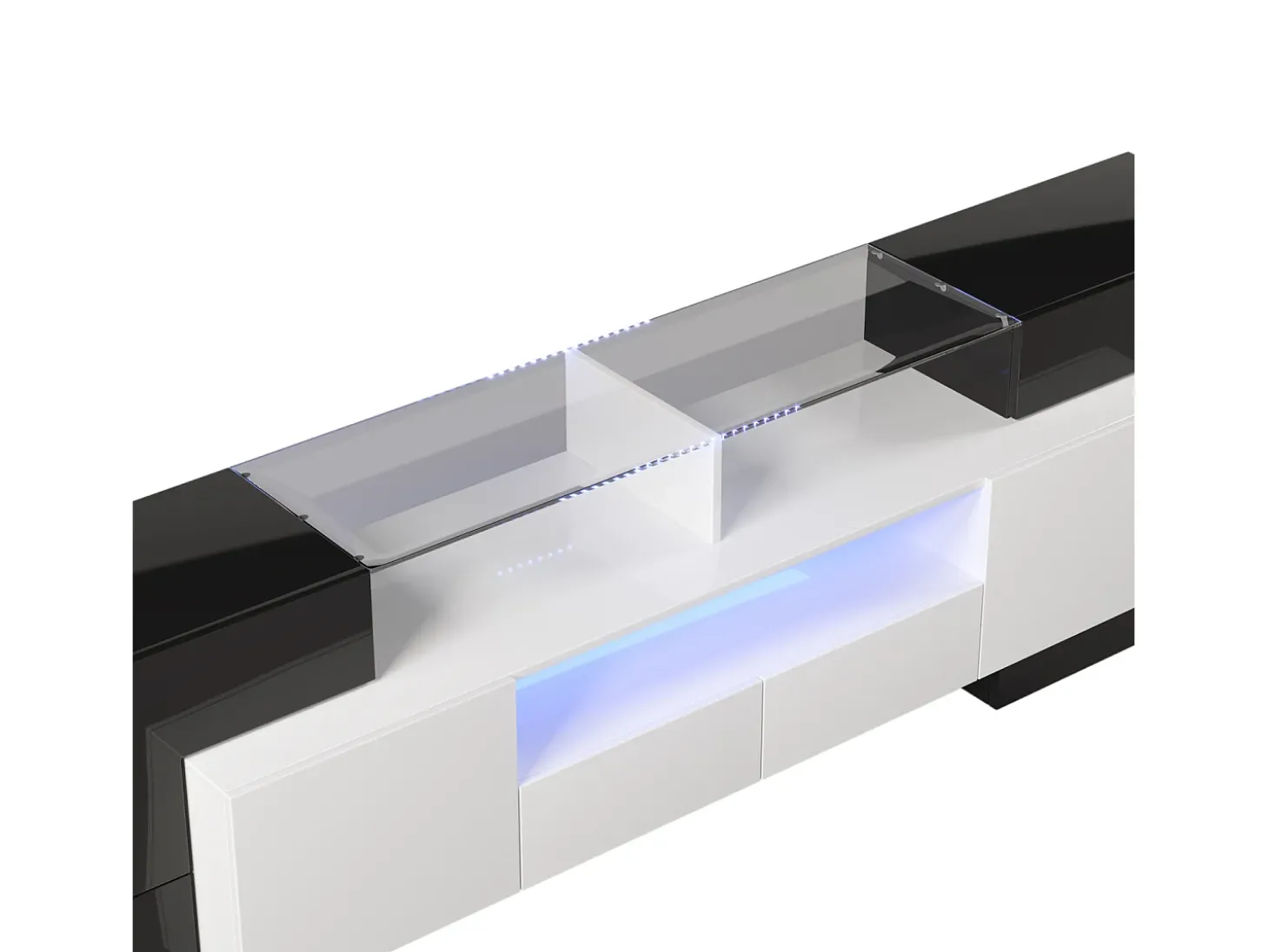 Suporte para TV de 200 cm com iluminação LED, móvel para sala de estar, design moderno, elegante superfície de vidro, preto.
