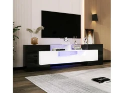 Suporte para TV de 200 cm com iluminação LED, móvel para sala de estar, design moderno, elegante superfície de vidro, preto.