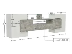Suporte para TV de 200 cm com iluminação LED, móvel para sala de estar, design moderno, elegante superfície de vidro, cinza.