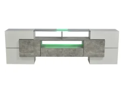 Suporte para TV de 200 cm com iluminação LED, móvel para sala de estar, design moderno, elegante superfície de vidro, cinza.