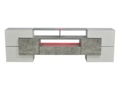 Suporte para TV de 200 cm com iluminação LED, móvel para sala de estar, design moderno, elegante superfície de vidro, cinza.