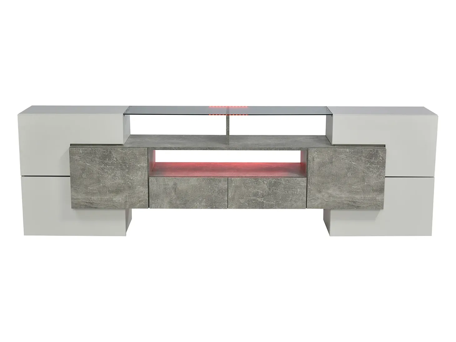 Suporte para TV de 200 cm com iluminação LED, móvel para sala de estar, design moderno, elegante superfície de vidro, cinza.