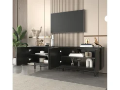 Suporte para TV de 175 cm, móvel para televisão com 4 portas sem puxadores e prateleiras ajustáveis, preto.