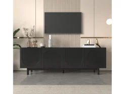 Suporte para TV de 175 cm, móvel para televisão com 4 portas sem puxadores e prateleiras ajustáveis, preto.