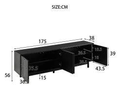 Suporte para TV de 175 cm, móvel para televisão com 4 portas sem puxadores e prateleiras ajustáveis, preto.