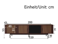 Suporte para TV de 200 cm, móvel moderno para TV com iluminação LED, 3 portas listradas e 1 porta de vidro, estrutura metálica.