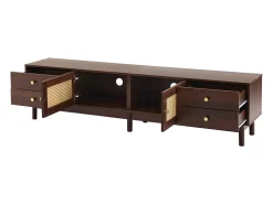 Suporte para TV de 180 cm, móvel para TV em rattan e madeira, com 4 gavetas e 2 portas, estilo retrô, marrom.