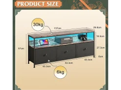 Suporte para TV de 137 x 30 x 57 cm, com iluminação LED e gavetas, com espaço de armazenamento, preto.
