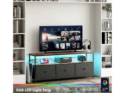 Suporte para TV de 108 x 30 x 57 cm, com iluminação LED e gavetas, com espaço de armazenamento, preto.