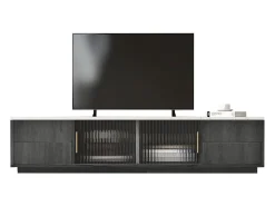 Suporte para TV de 160 x 40 x 38,5 cm para TVs de 70 polegadas - tampo cinza com efeito mármore - 4 gavetas e 2 portas de vidro deslizantes - cinza