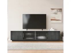 Suporte para TV de 160 x 40 x 38,5 cm para TVs de 70 polegadas - tampo cinza com efeito mármore - 4 gavetas e 2 portas de vidro deslizantes - cinza