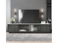 Suporte para TV de 160 x 40 x 38,5 cm para TVs de 70 polegadas - tampo cinza com efeito mármore - 4 gavetas e 2 portas de vidro deslizantes - cinza