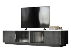 Suporte para TV de 160 x 40 x 38,5 cm para TVs de 70 polegadas - tampo cinza com efeito mármore - 4 gavetas e 2 portas de vidro deslizantes - cinza