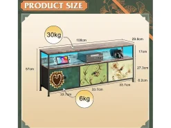 Suporte para TV de 108 x 30 x 57 cm, com iluminação LED e gavetas, com espaço de armazenamento, multicolorido.