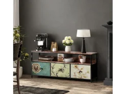Suporte para TV de 108 x 30 x 57 cm, com iluminação LED e gavetas, com espaço de armazenamento, multicolorido.