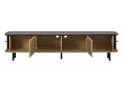 Suporte para TV de 190x35x45 cm com 2 portas de correr e 2 portas de tela metálica - Cor: Madeira e preto