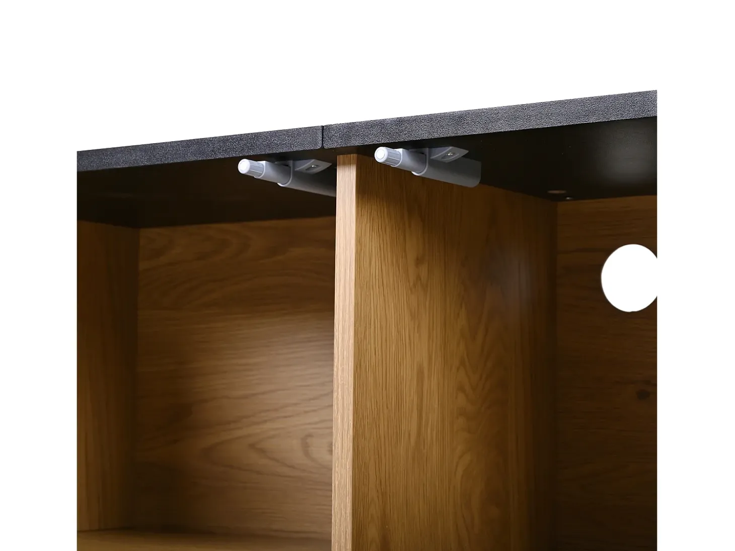 Suporte para TV de 190x35x45 cm com 2 portas de correr e 2 portas de tela metálica - Cor: Madeira e preto