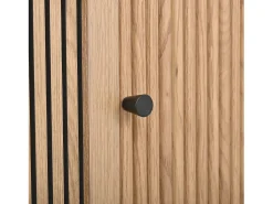 Suporte para TV de 190x35x45 cm com 2 portas de correr e 2 portas de tela metálica - Cor: Madeira e preto