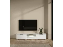 Suporte para TV Dtheat, Aparador de sala, Móvel baixo para TV, Base de parede equipada, 173x40 h33 cm, Branco