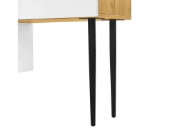 Suporte para TV em madeira e branco - Suporte para TV com 2 portas retráteis e pés em metal - Arrumação aberta