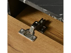 Suporte para TV em madeira e preto - Suporte para TV com 2 portas retráteis e pés em ferro - Arrumação aberta