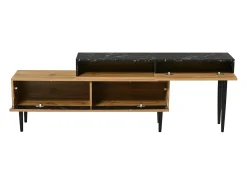 Suporte para TV em madeira e preto - Suporte para TV com 2 portas retráteis e pés em ferro - Arrumação aberta