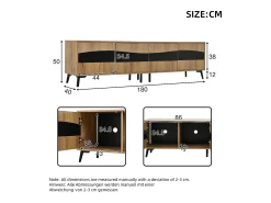 Suporte para TV em madeira e preto - Suporte para TV com 4 portas e 8 pés - compatível com TVs até 75 polegadas