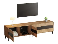 Suporte para TV em madeira e preto - Suporte para TV com 4 portas e 8 pés - compatível com TVs até 75 polegadas