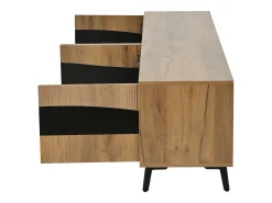 Suporte para TV em madeira e preto - Suporte para TV com 4 portas e 8 pés - compatível com TVs até 75 polegadas