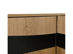 Suporte para TV em madeira e preto - Suporte para TV com 4 portas e 8 pés - compatível com TVs até 75 polegadas