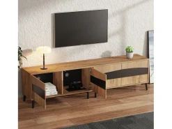 Suporte para TV em madeira e preto - Suporte para TV com 4 portas e 8 pés - compatível com TVs até 75 polegadas