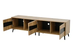 Suporte para TV em madeira e preto - Suporte para TV com 4 portas e 8 pés - compatível com TVs até 75 polegadas