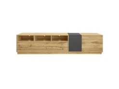 Suporte para TV em madeira - Suporte para TV com 2 portas retráteis e 2 portas articuladas - espaço de arrumação aberto