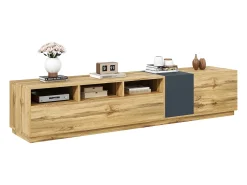 Suporte para TV em madeira - Suporte para TV com 2 portas retráteis e 2 portas articuladas - espaço de arrumação aberto