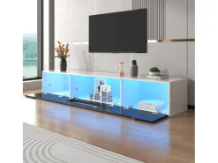 Suporte para TV em madeira e preto brilhante com iluminação LED multicolorida – Design moderno e harmonioso, 180 x 35 x 30 cm