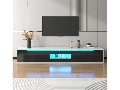 Suporte para TV em madeira e preto brilhante com iluminação LED multicolorida – Design moderno e harmonioso, 180 x 35 x 30 cm