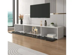 Suporte para TV em madeira e preto brilhante com iluminação LED multicolorida – Design moderno e harmonioso, 180 x 35 x 30 cm