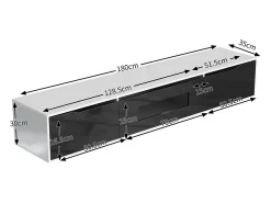 Suporte para TV em madeira e preto brilhante com iluminação LED multicolorida – Design moderno e harmonioso, 180 x 35 x 30 cm