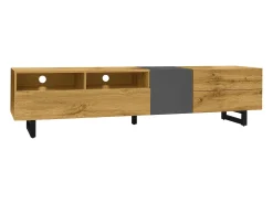 Suporte para TV em madeira - Suporte para TV de três portas com pés em metal em U - Arrumação aberta - para sala de estar