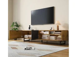 Suporte para TV em madeira - Suporte para TV de três portas com pés em metal em U - Arrumação aberta - para sala de estar